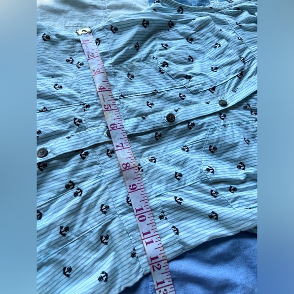 Y2K Urban Outfitters Anchor Print Dress Nautical Blue Striped Button-Up Dress XS - Picture 12 of 15